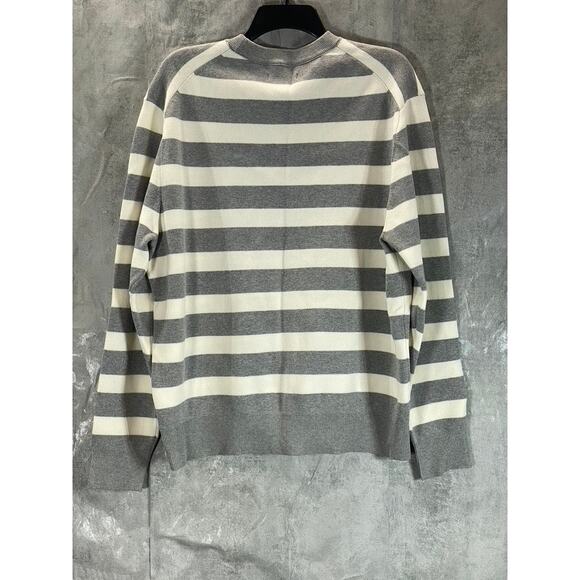 COS Men's Cream/Gray Striped Regular-Fit Crewneck Pullover Sweater SZ L - Picture 2 of 11